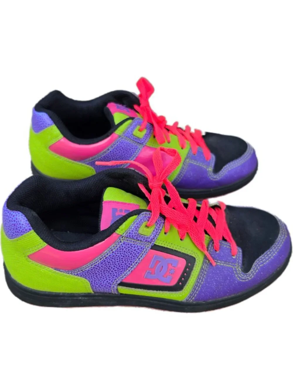 DC Shoes Destroyer Womens 9 Neon Color Block Skate Sneakers Purple Pink Scene